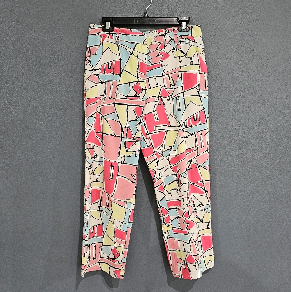 TALBOTS Multicolor Pink Blue Colorful Geometric Cropped Pants 10